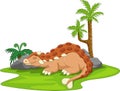 Cartoon cute ankylosaurus dinosaur sleeping