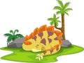 Cartoon cute stegosaurus dinosaur sleeping