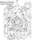 Line art of St. Nicolas Cathedral, Famagusta, Cyprus