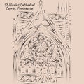 Line art of St. Nicolas Cathedral, Famagusta, Cyprus