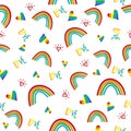 Rainbow seamless pattern on white background.