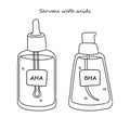 Set of hand drawn serums with AHA- and BHA-acids outline Royalty Free Stock Photo