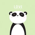 Print. Vector card with cute cartoon panda on a green background \
