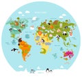 Print. Vector map of the world with cartoon animals for kids. Royalty Free Stock Photo