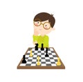 Print. The boy plays chess. Chess board. Chessmen. Royalty Free Stock Photo