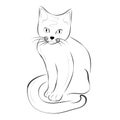 Hand drawn cat sketch, line art, pencil illustration of a sitting kitten.