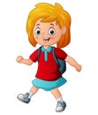 Happy cute girl walking to school Royalty Free Stock Photo