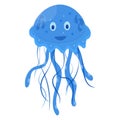 Blue funny jellyfish, cartoon character, isolated on white background Royalty Free Stock Photo