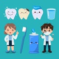 Cute female and male dentist. Oral care clip art.