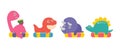 Set of summer Cute Dinosaur in swimming nd rubber ring, tyrannosaurus, triceratops,stegosaurus, nessie cartoon floating
