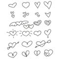 Set of hand drawn hearts outline