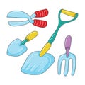 Gardening tools colored vector illustration