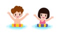 Summer banner template of Cute ids in swimming nd rubber ring in the pool. children cartoon floating on inflatable in summer Royalty Free Stock Photo