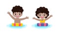 Summer banner template of Cute ids in swimming nd rubber ring in the pool. children cartoon floating on inflatable in summer time Royalty Free Stock Photo