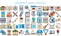 Simple flat lineal multicolor universities and colleges Icons