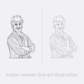 Happy Indian poor village worker line art illustration vector symbol