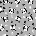 Cute Boston Terrier head seamless pattern.