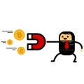 Illustration vector graphic cartoon character businessman catch bitcoin using magnet.