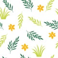 Beautiful seamless floral pattern, white background and green and yellow leaves Royalty Free Stock Photo