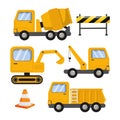 Set of construction vehicle. Industrial yellow truck.