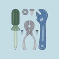 Mechanical Tools Hardware with nuts and bolts colored vector illustration