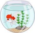 Cartoon oranda goldfish swimming in fishbowl Royalty Free Stock Photo