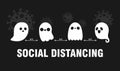 Happy Halloween party for new normal concept scary ghost and social distancing protect coronavirus covid 19 banner Holidays Royalty Free Stock Photo