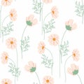 Spring bouquets on the white background. Seamless pattern with delicate flowers. Wild flowers with leaves. Royalty Free Stock Photo