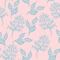 Spring bouquets on the white background. Seamless pattern with delicate herbs. Herbs on pink background.