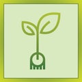 Planting seed sprout in ground. Symbol grow sapling. Green fresh plant sprout with roots vector illustration. Royalty Free Stock Photo