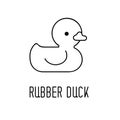 Yellow rubber duck toy, bath toy line icon Royalty Free Stock Photo