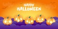 Happy Halloween banner or party invitation background with night clouds and pumpkins in the sky, poster party, Place for text