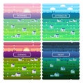 Set of landscapes of countryside and nature. Morning, evening, noon, night, sunset, dawn. Houses, green grass and sky. Vector illu Royalty Free Stock Photo