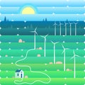 Wind power plant and factory. Wind turbines. Green energy industrial concept. Vector illustration in flat style. Wind power stati