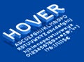 Hover alphabet font. Isometric letters, numbers and punctuation with shadow. Uppercase and lowercase.