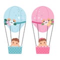 Baby boy or girl gender reveal clip art. Cute baby in hot air balloon. Royalty Free Stock Photo