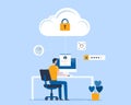 Developers are developing cloud data protection systems and flat vector design Cloud security Royalty Free Stock Photo