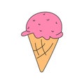 Strawberry flavored ice cream cone. Isolated flat vector illustration on white background. Royalty Free Stock Photo