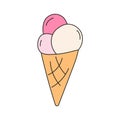 Strawberry and vanilla flavored ice cream cone. Isolated flat vector illustration on white background Royalty Free Stock Photo