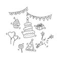 Birthday doodle elements isolated on white background