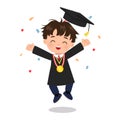 Cute boy celebrates graduation with confetti. School clip art. Royalty Free Stock Photo