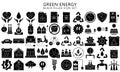 Green Energy and power plant black filled icon set Royalty Free Stock Photo