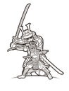 Group of Samurai Japanese Warrior Ronin with Weapons Action Cartoon Graphic Vector Royalty Free Stock Photo