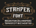 Stamper alphabet font. Vintage messy letters, numbers and symbols for label, badge or emblem design. Royalty Free Stock Photo