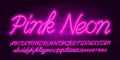 Pink Neon alphabet font. Hand written script letters, numbers and symbols. Royalty Free Stock Photo