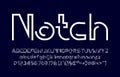 Notch alphabet font. Minimalistic letters, numbers and symbols for logo or emblem.