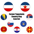 Former Socialist Federal Republic of Yugoslavia and current country Flag Circle button vector icon set