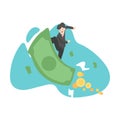 business man surfing with money. concept of flat business vector illustration.