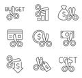 Cost cutting, budget cut line icons Royalty Free Stock Photo