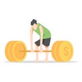 man lifting weights. concept of hard work illustration. suitable for work theme etc. flat vector style Royalty Free Stock Photo